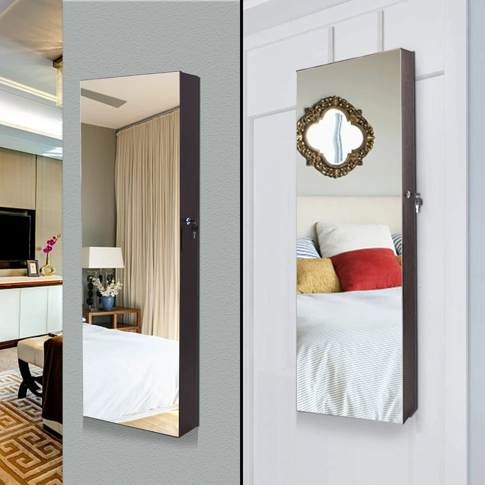

[US-W]Retro PVC Wood Grain Coating Whole Body Mirror Decoration Storage Dressing Mirror Jewelry Mirror Cabinet Brown