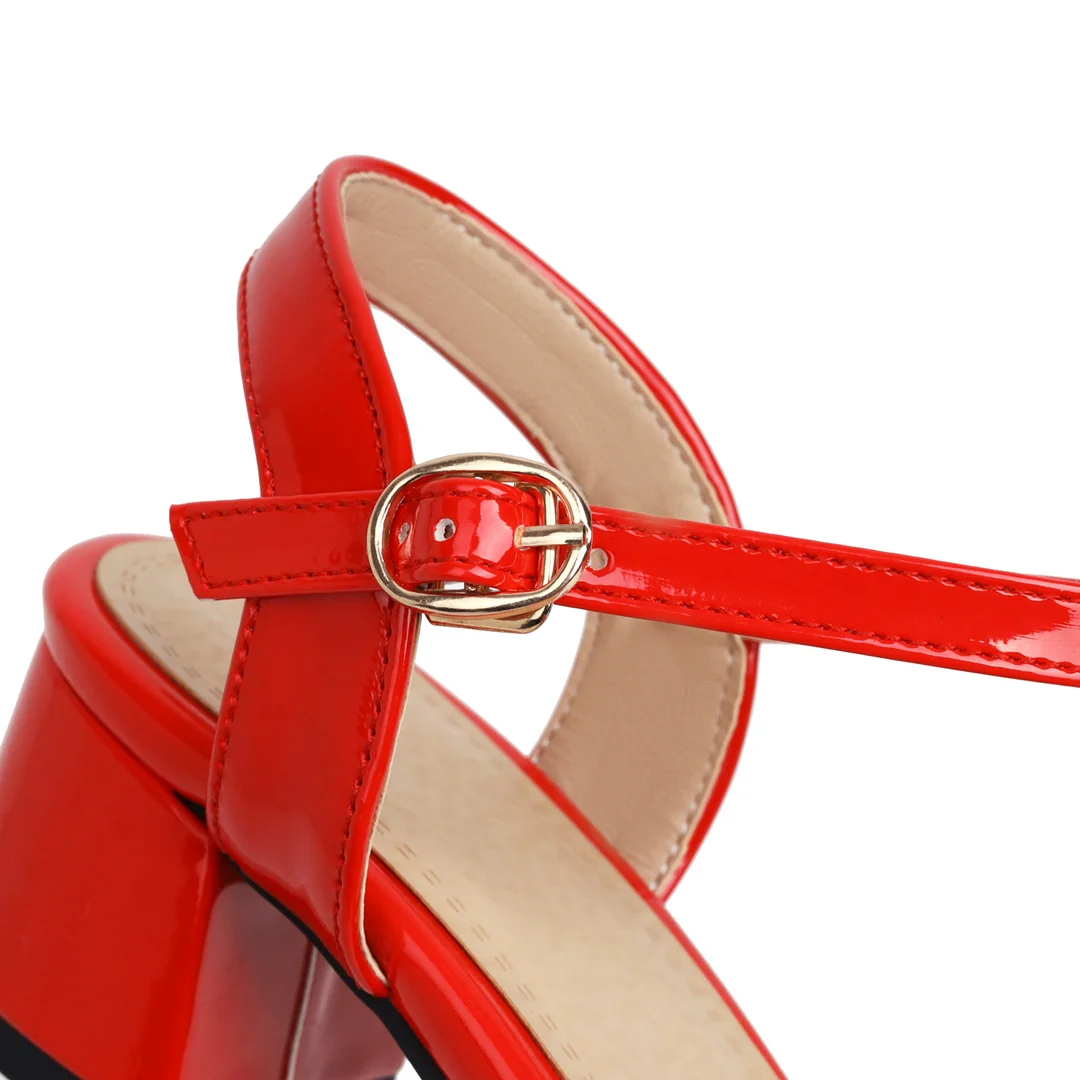 

Womens Sandals Chunky Heel Single Belt Buckle PU Sandals Shoes Footwear Plus Big Size 33 - 46 Summer Outfits Street Style