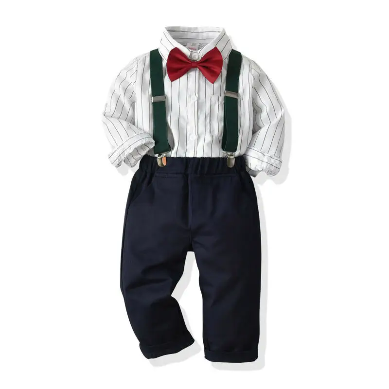 

Emmababy Baby Boy Clothes Long Sleeve Newborn Baby Sets Infant Clothing Gentleman Suit Stripe Shirt+Bow Tie+Suspender Trouser