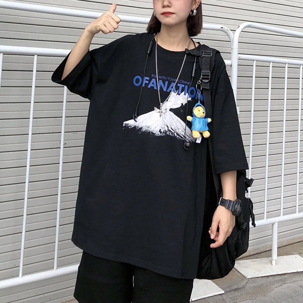 

Goth Students T Shirt Women 2021 New Fashion Cartoon Print Casual Loose White Black Tees Summer Tops Female Streetwear T-shirts