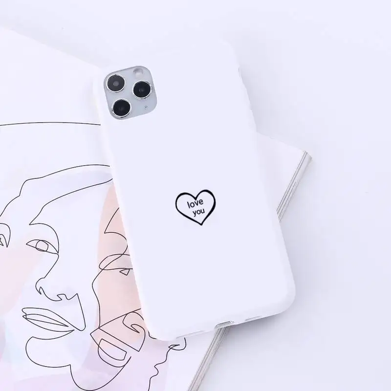 

Black cute Simple Lines Love Heart art Phone Case Candy Color for iPhone 6 7 8 11 12 s mini pro X XS XR MAX Plus