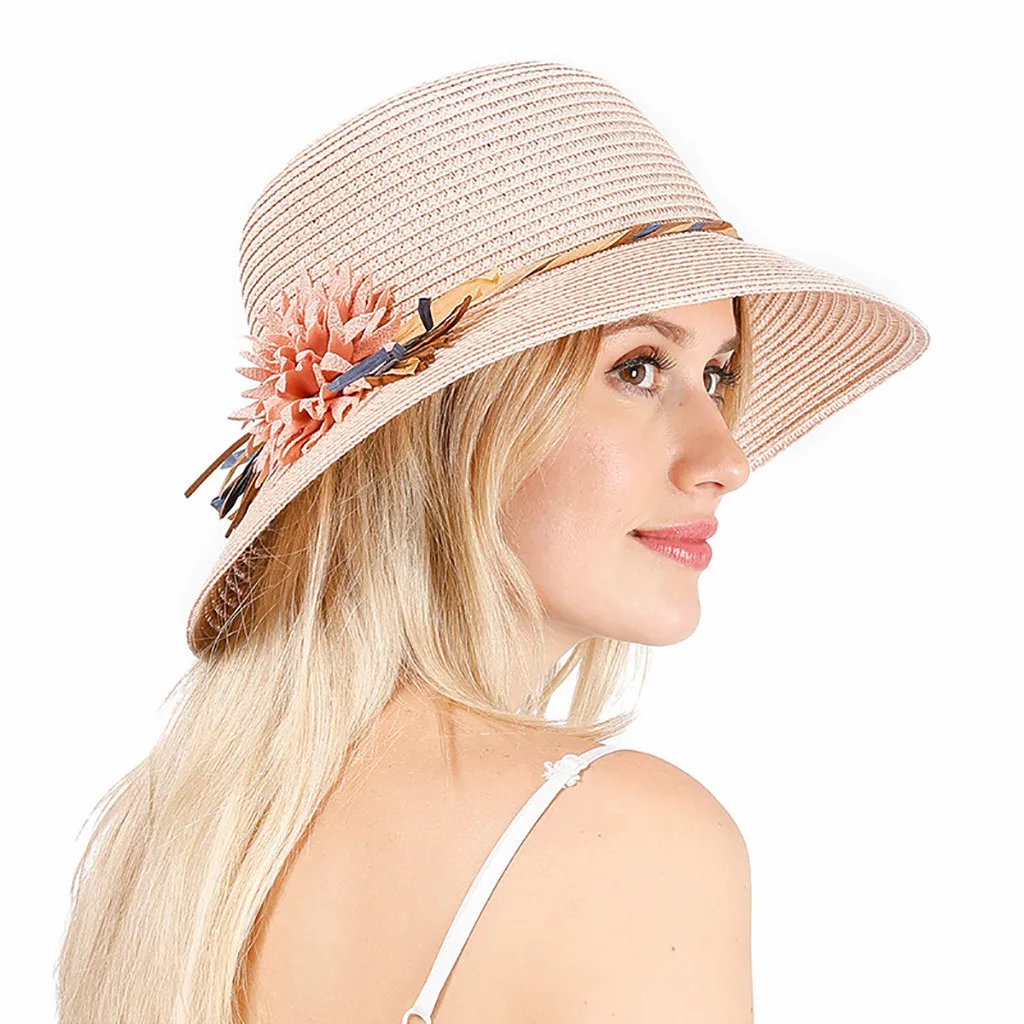 Новая модная Складная женская однотонная шляпа с цветами пляжная соломенная для