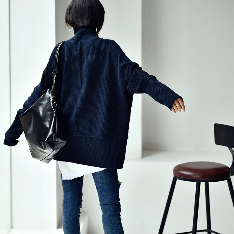 MICOCO M0238C Literature and art contracted Temperament division design section show thin loose turtleneck pullover sweater | Женская
