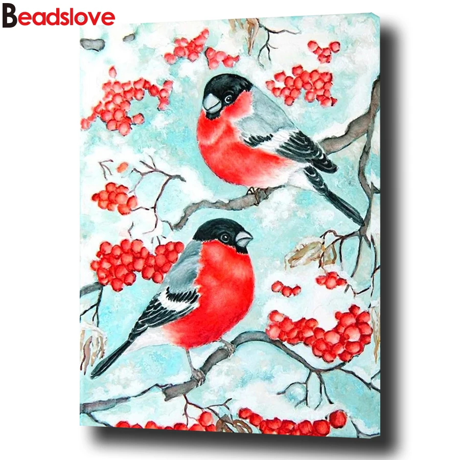 

Алмазная 5D картина «сделай сам», полноразмерная Мозаика из круглых страз с изображением снега, цветов и птиц, вышивка крестиком, домашний де...