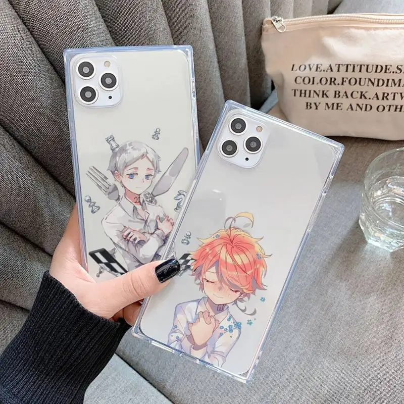 

Anime The Promised Neverland Phone Case For iPhone 7 8 11 12 X XS XR MINI Pro Max Plus Clear Square Transparent