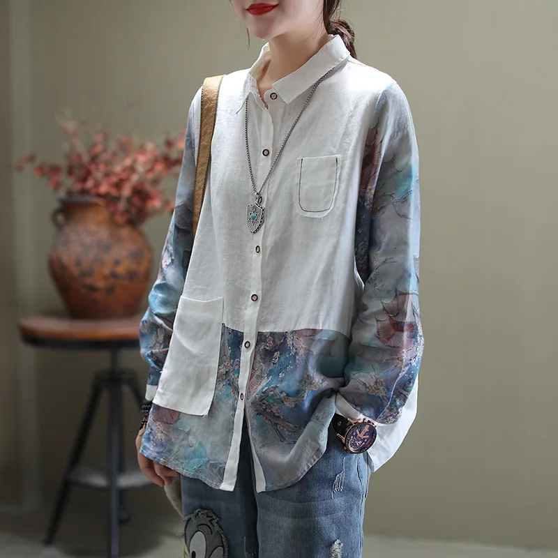 2020 Весенняя Свободная Повседневная Ретро блузка женские топы новая рубашка