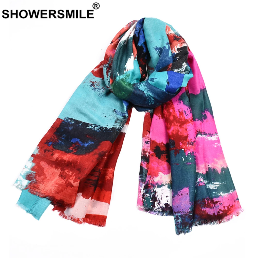 SHOWERSMILE шарфы для женщин граффити хлопковый льняной шарф с принтом женская