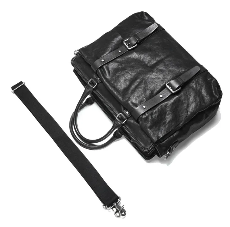 Casual luxury genuine leather men briefcase high-quality natural real leather handbag lawyer work laptop shoulder messenger bag