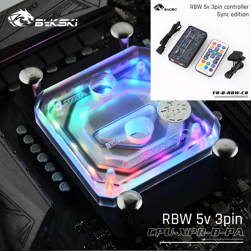 Bykski cpu-XPR-B-PA-V2-AM Матовый акриловый блок водяного охлаждения процессора для AM3/AM4 Ryzen3/5/7/ThreadRipper RGB(12v 4pin) RBW(5v 3pin - Цвет лезвия: RBW with controller