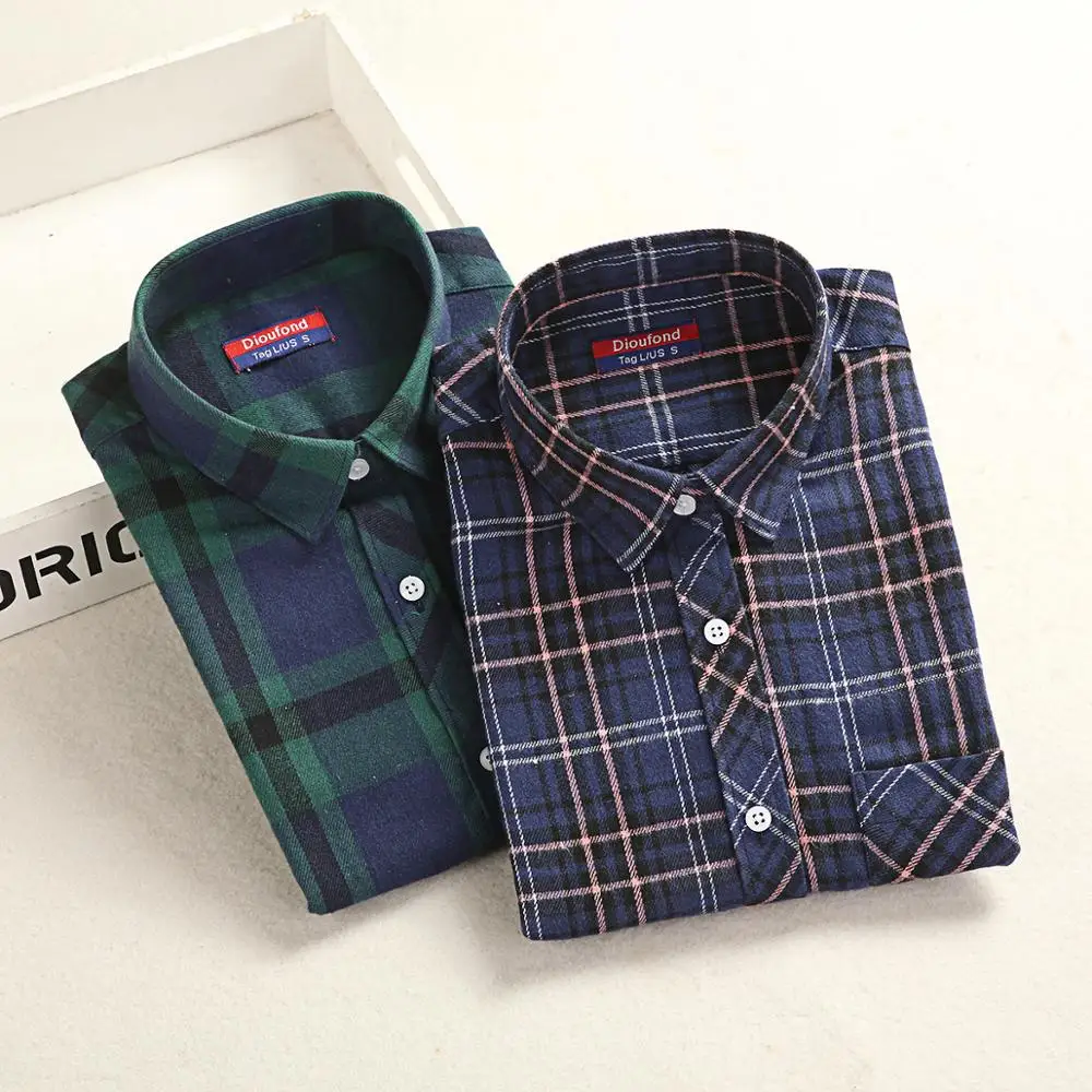 Женская свободная рубашка в клетку с длинным рукавом|Блузки| |