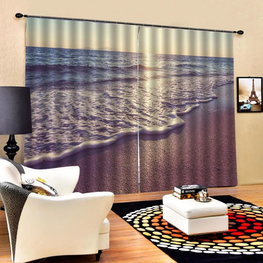 

Luxury Blackout 3D Curtains For Living room Bedding room Office beach waves 3d curtains