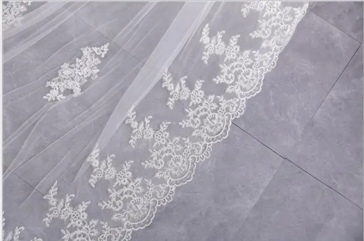 

Luxury Wedding Veil With Comb Full Edge With Lace Bling Sequins 2 Layers Long White Ivory Bridal Veil Accessories TS026