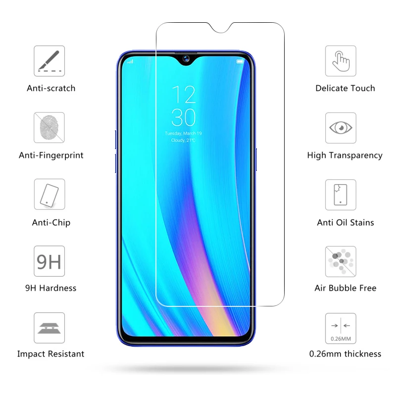 2 piezas para Oppo Realme XT vidrio duro Protector de pantalla vidrio templado para Oppo Realme X2 vidrio Oppo Realme XT X2 Realme 5 5 Pro-2