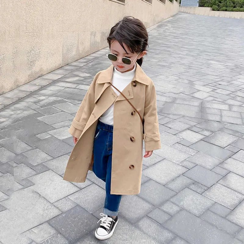 

2-6Y Trench Coats for Girls Outerwear 2022 Spring Kids Khaki Windbreaker Girls Clothes Toddler Long Sleeve Tops Children Jackets