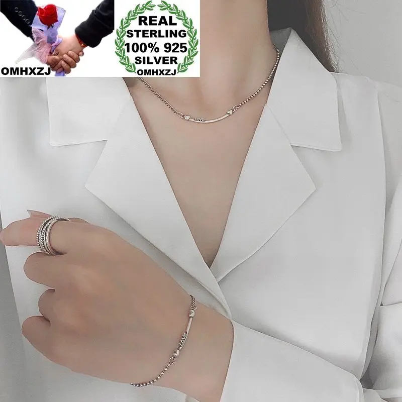 

OMHXZJ оптовая продажа HF06 Европейская мода горячая женщина подарок на день рождения сердце любовь 100% Серебро 925 пробы ожерелье + браслет ювелир...