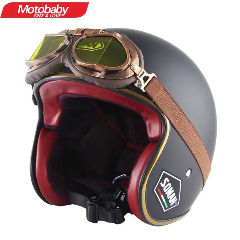 Motobaby New Motorcycle Open Face 3/4 Helmets Personalized Unisex Vespa Vintage Retro Scooter Chopper Bike Half Helmet enlarge