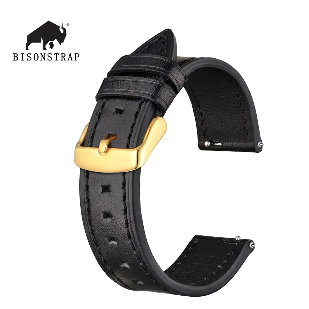 

BISONSTRAP Genuine Leather Watch Bracelet for Men Women Watch 18mm 20mm 22mm Quick Release Watcheband Strap Gold Buckle