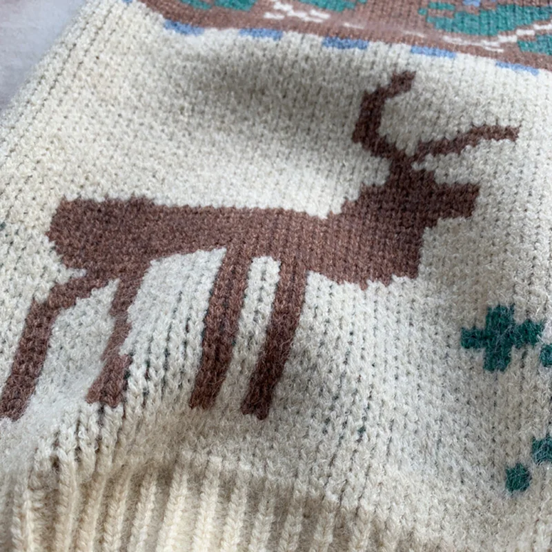 

Sweater Cardigan Coat Women's 2021 Spring New Products Korean-style Loose Thick New Year Red Deer Jacquard Vintage Knit