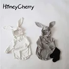 Новый Детский боди HoneyCherry, весенняя одежда для малышей, цельная сумка из чистого хлопка с изображением кролика и треугольника, комплект с головной убор
