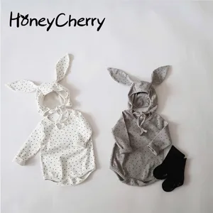 Новый Детский боди HoneyCherry, весенняя одежда для малышей, цельная сумка из чистого хлопка с изображением кролика и треугольника, комплект с головной убор