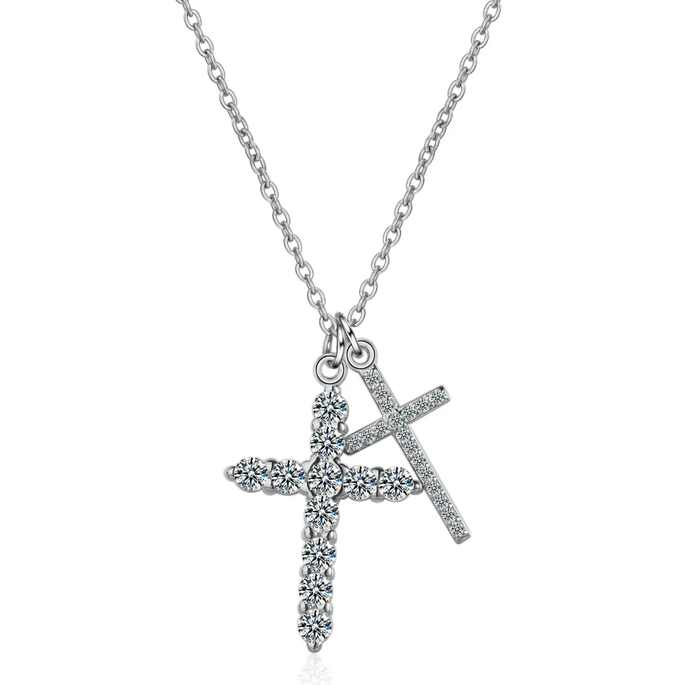 

DIWENFU Sterling Silver 45cm Necklace Diamond Cross Pendant for Women Vintage Diamond Accented Silver 925 Jewelry Pendant Women