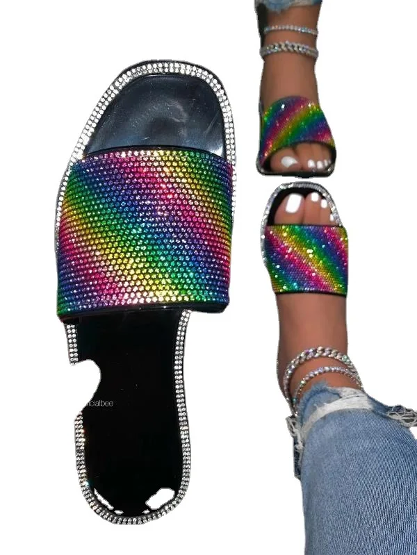 

Rhinestone Sandals Women Summer Beach Shoes Ladies Glitter Slippers Wedges Shoes for Women Bling Sandalia Feminina 2021