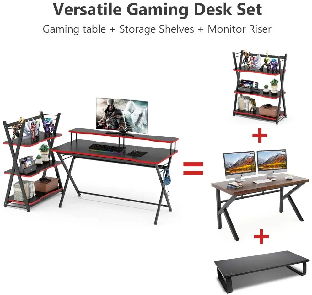 Большой игровой стол Tribesigns 55 дюймов для ПК с монитором и держателем наушников