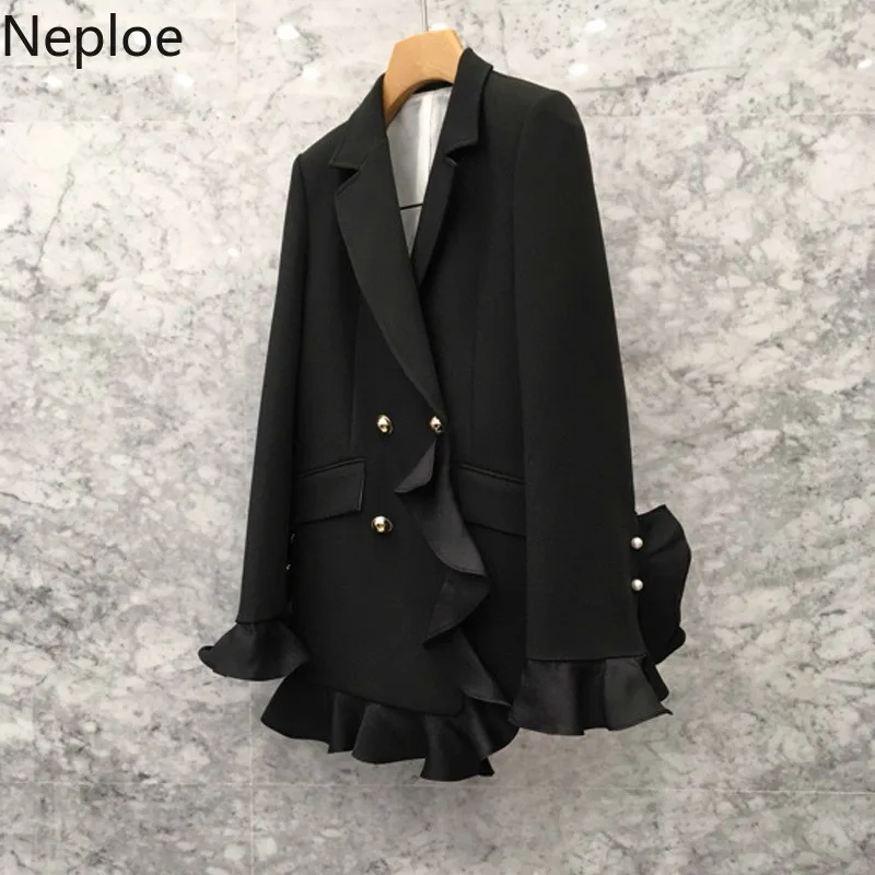 Женский двубортный блейзер с оборками на талии Neploe однотонный тонкой талией