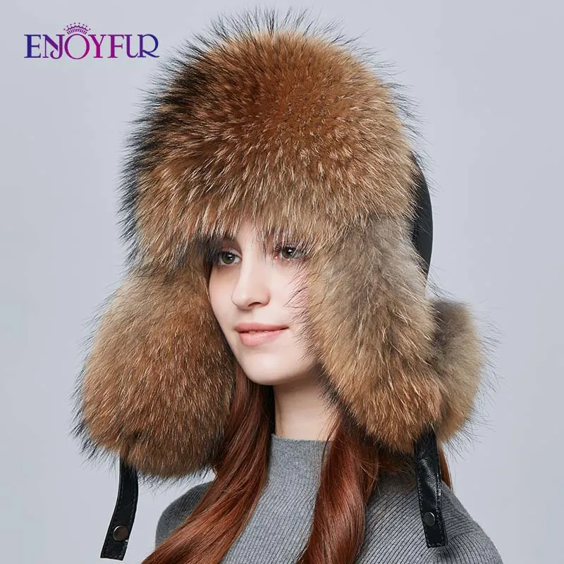 Женская шапка с наушниками ENJOYFUR из натурального Лисьего меха толстая теплая