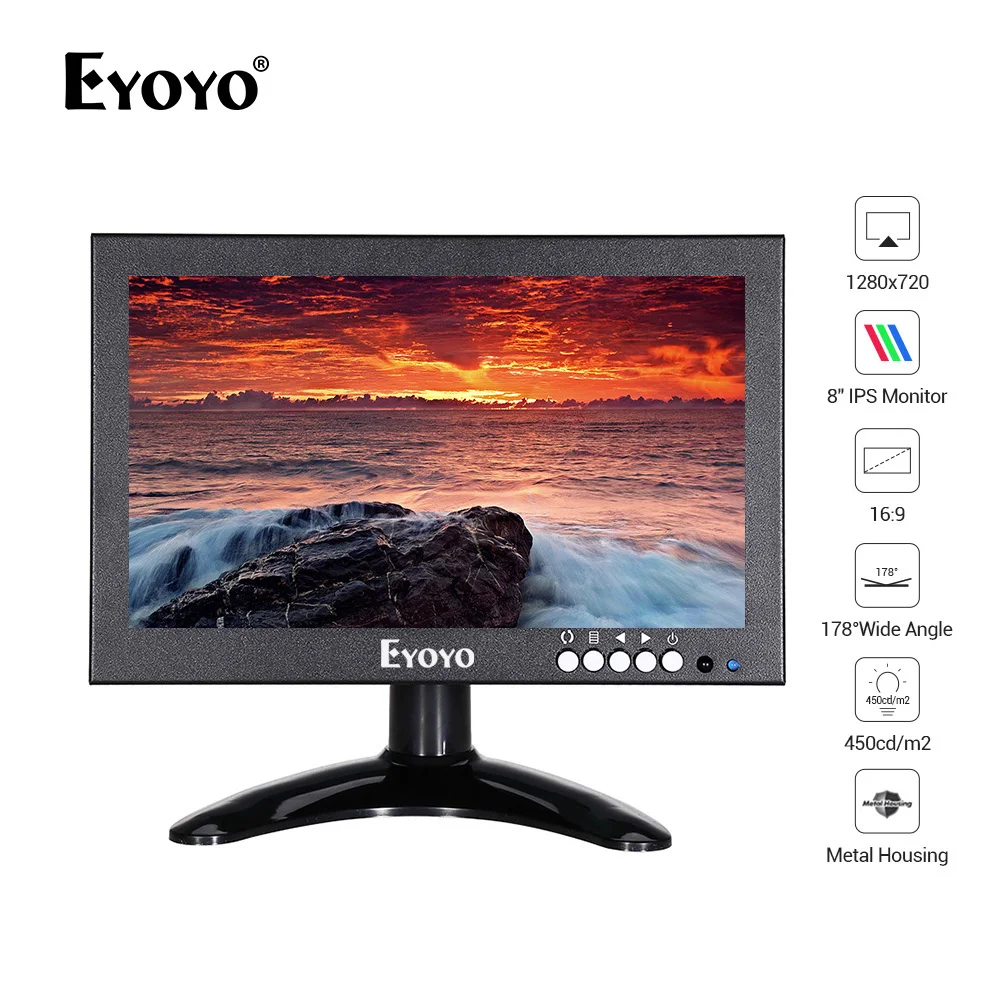 

EYOYO EM08G 8 дюймов 1280*720 IPS HDMI монитор Разрешение Поддержка VGA/AV/BNC/говорить Вход для ПК ТВ система видеонаблюдения Камера безопасности Raspberry