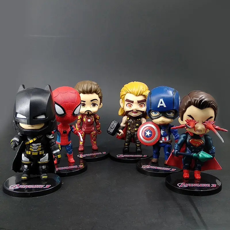6 шт. Аниме фигурки Marvel Мстители Человек-паук легенды Funko горячие игрушки Figma Супермен железный человек Бэтмен Капитан Америка - Цвет: Combat  no box