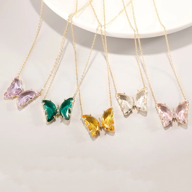 

Peixin Kpop simple shiny glass crystal butterfly necklace female ins wind clavicle chain 2020 new neck chain party sweet gift