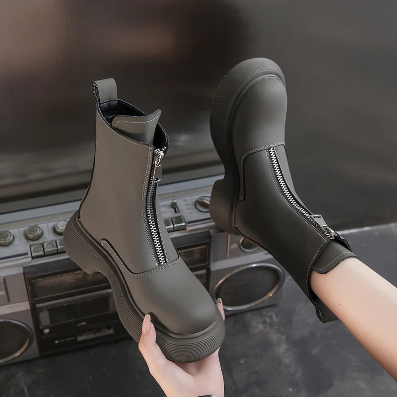 

Woman Flat Boots Shoes Boots-Women Round Toe Low Mid Calf Ladies 2021 Rubber Mid-Calf Lolita Autumn Rock Cotton Fabric Rome Sol
