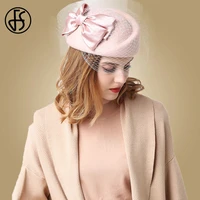 fs ladies wool fedora hats wedding pink red black church tea party fascinator french berets winter pillbox hat with veil hats