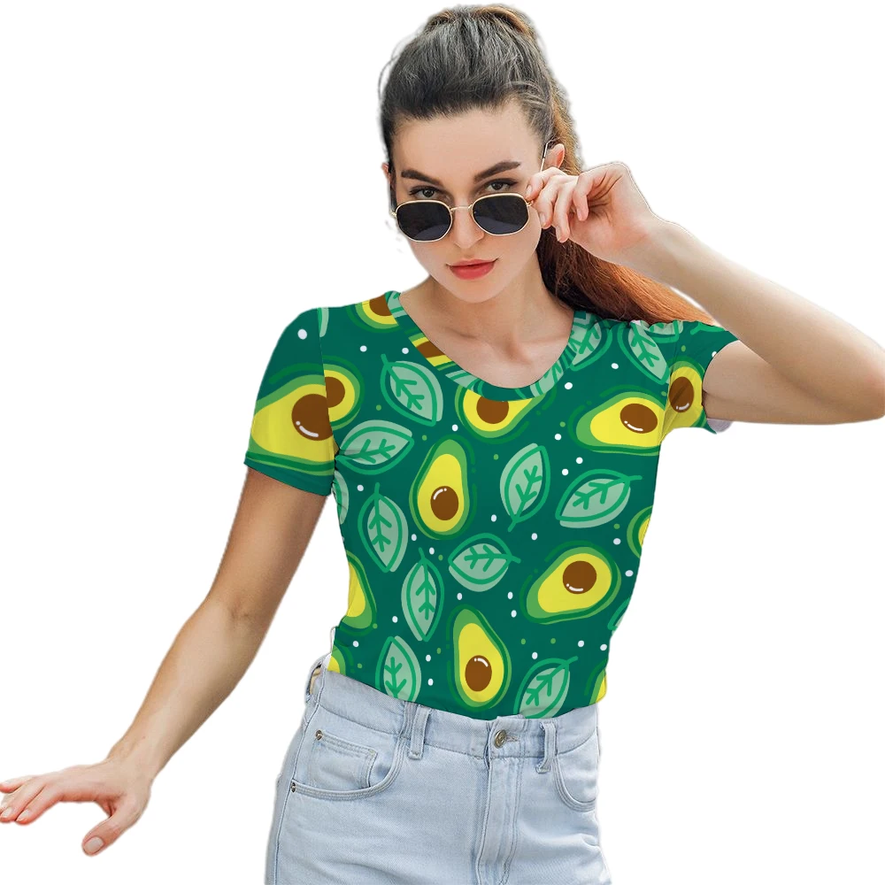 

Cute Fruit Print T-Shirt Women O Neck Short Sleeve Crop Top Summer Casual Tee Plus Size Streetwear Y2K Clothes 2021