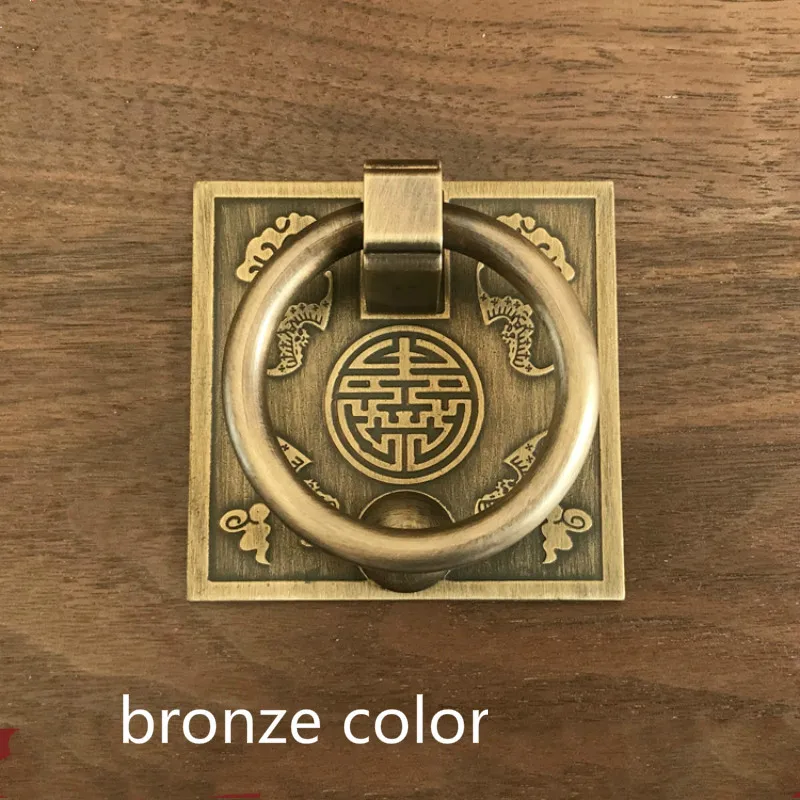 Antique Chinese Squar Handles Bronze Cabinet Drawer Knobs Knocker Retro Brass Kitchen Knob Pull 6x6cm Door Ring Handle | Обустройство