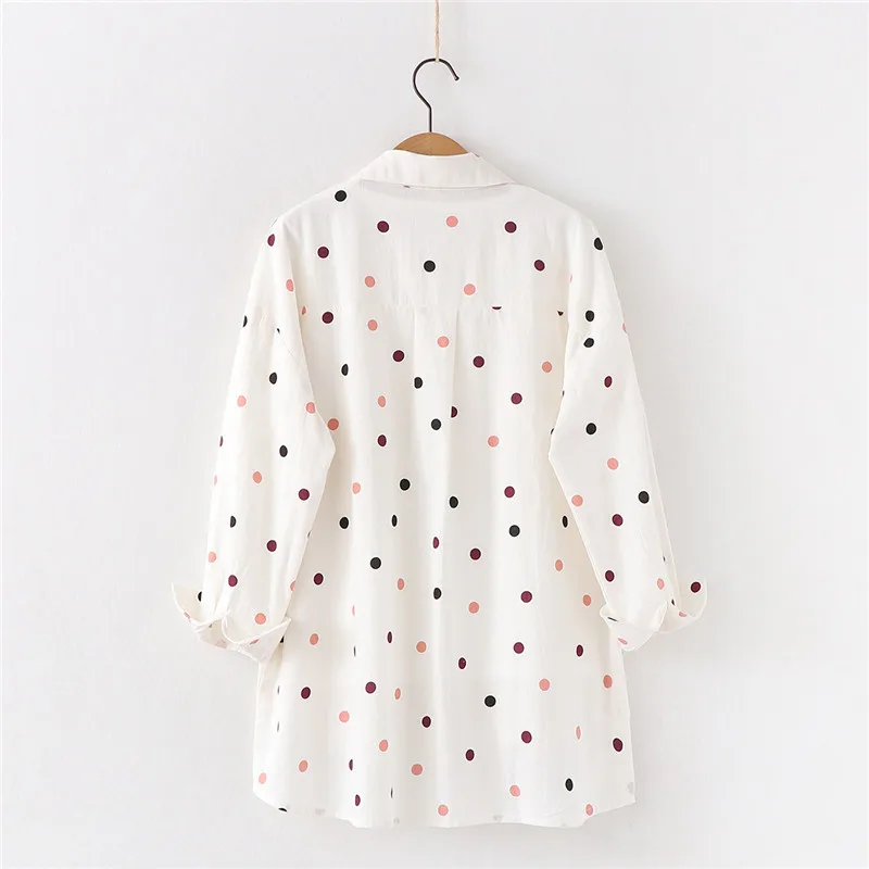 Women Blouses Shirts Tunic Womens Tops And Blouses 2020 Womenswear Long Sleeve Clothing Button Up Down White Dot Casual New Good
