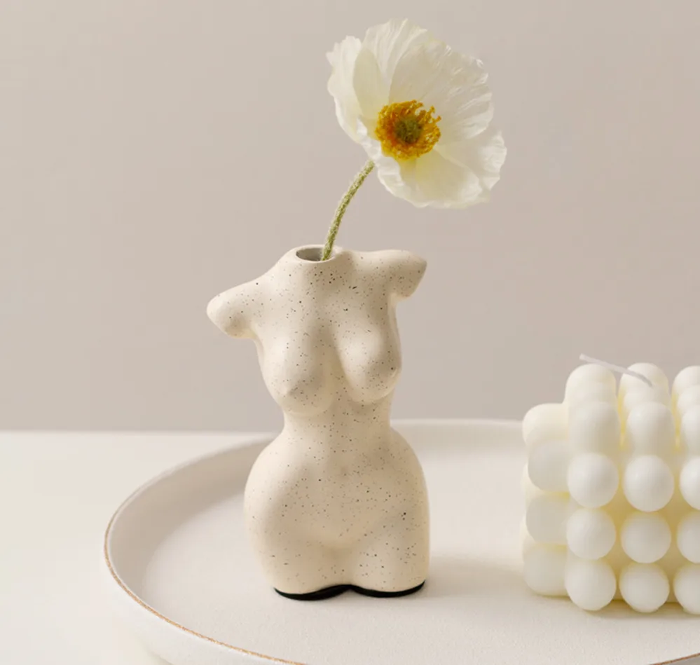 

Black Speckle Resin Vases Body Art Miniature Figurines Flower Arrangement Ornaments Bust Statue Vase Crafts Home Decoration