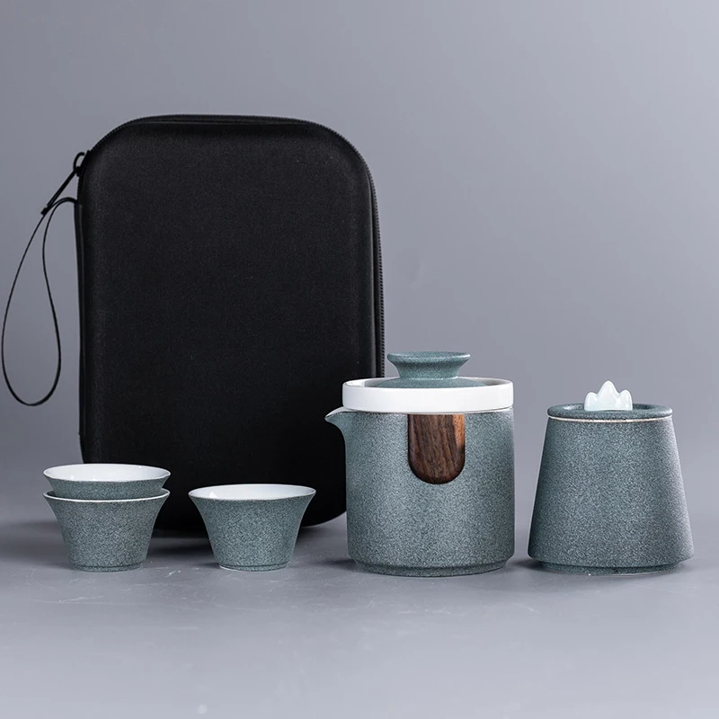 

Китайский дорожный чайный набор кунг-фу, керамический портативный чайный набор, фарфоровый чайный набор Gaiwan, чайные чашки для чайной церемо...