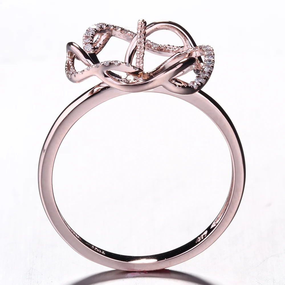 HELON Solid 14K Rose Gold Pave Natural Diamond Engagement Wedding Semi Mount Ring Setting Women Fine Jewelry fit 8-11mm Pearl | Украшения и