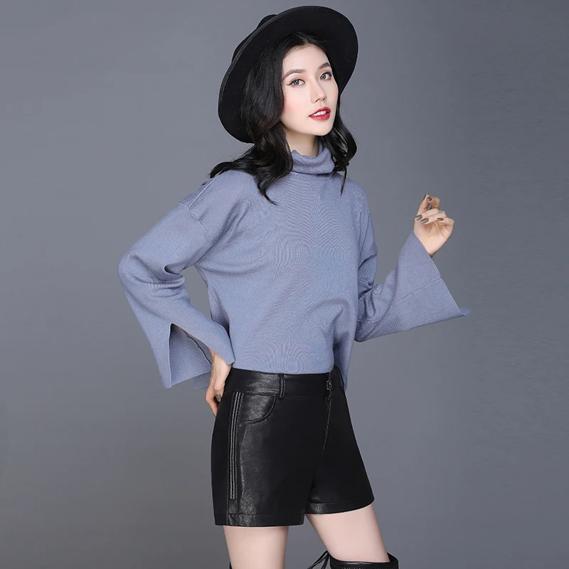 Шорты женские из искусственной кожи с завышенной талией модные короткие штаны