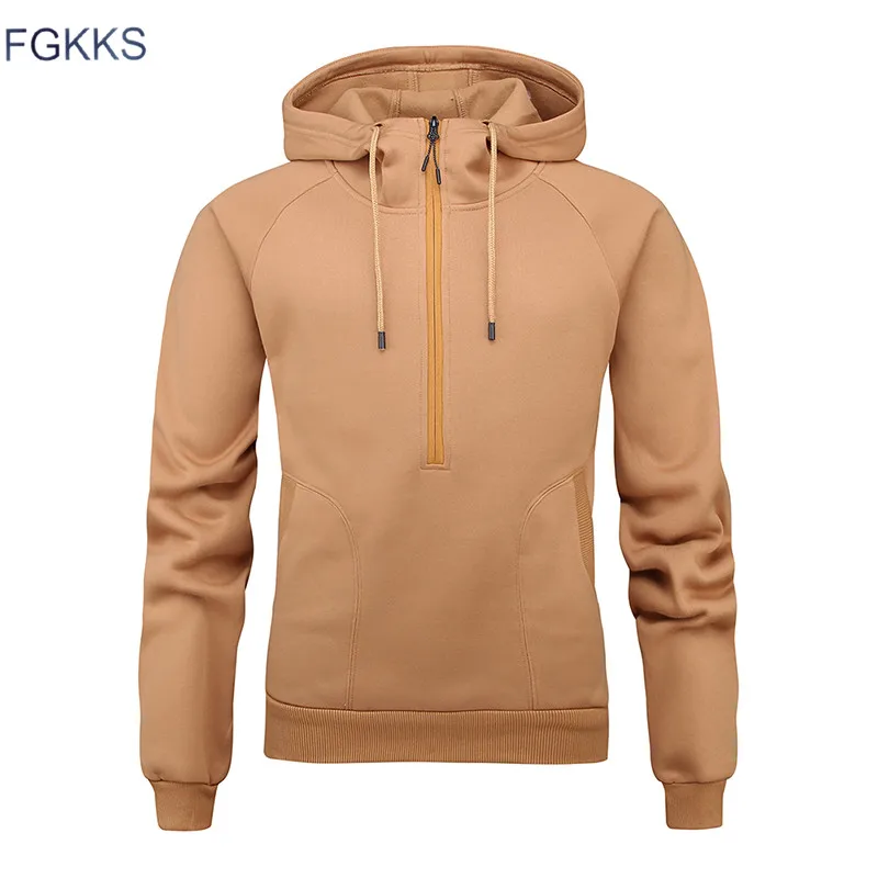 FGKKS мужские брендовые толстовки свитшоты одноцветные на молнии с двойным