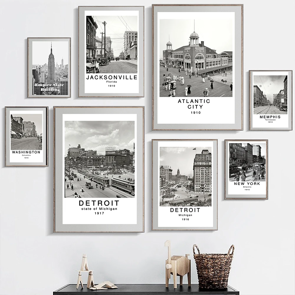 Мир городского пейзажа черно-белая картина на холсте Париж Лондон Нью-Йорк Постер Искусство Картина Нордического Стиля Декор Дома.