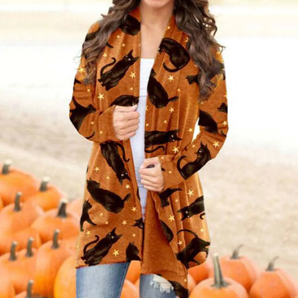 

Women'S Harajuku Graphic Jackets Halloween Animal Cat Pumpkin Print Jack