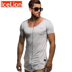 Футболка мужская длинная с коротким рукавом, тенниска приталенная с круглым вырезом, модная майка для фитнеса, уличная одежда в стиле хип-хоп, однотонная, лето 2021