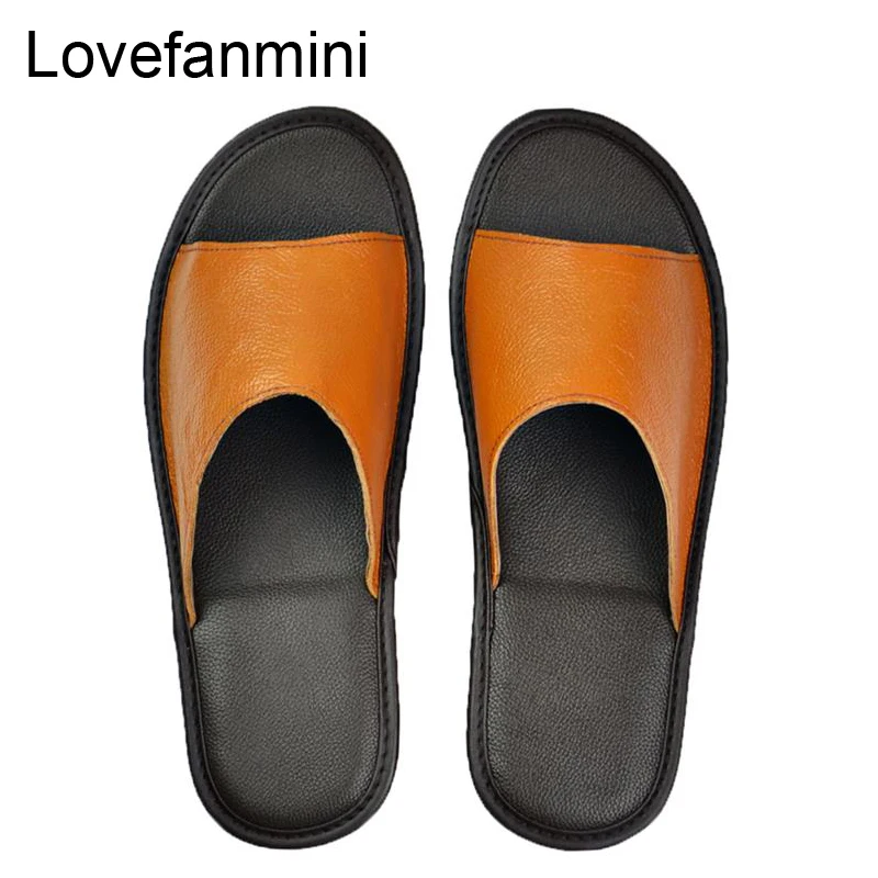 Тапочки из натуральной коровьей кожи для мужчин и женщин Нескользящие домашние