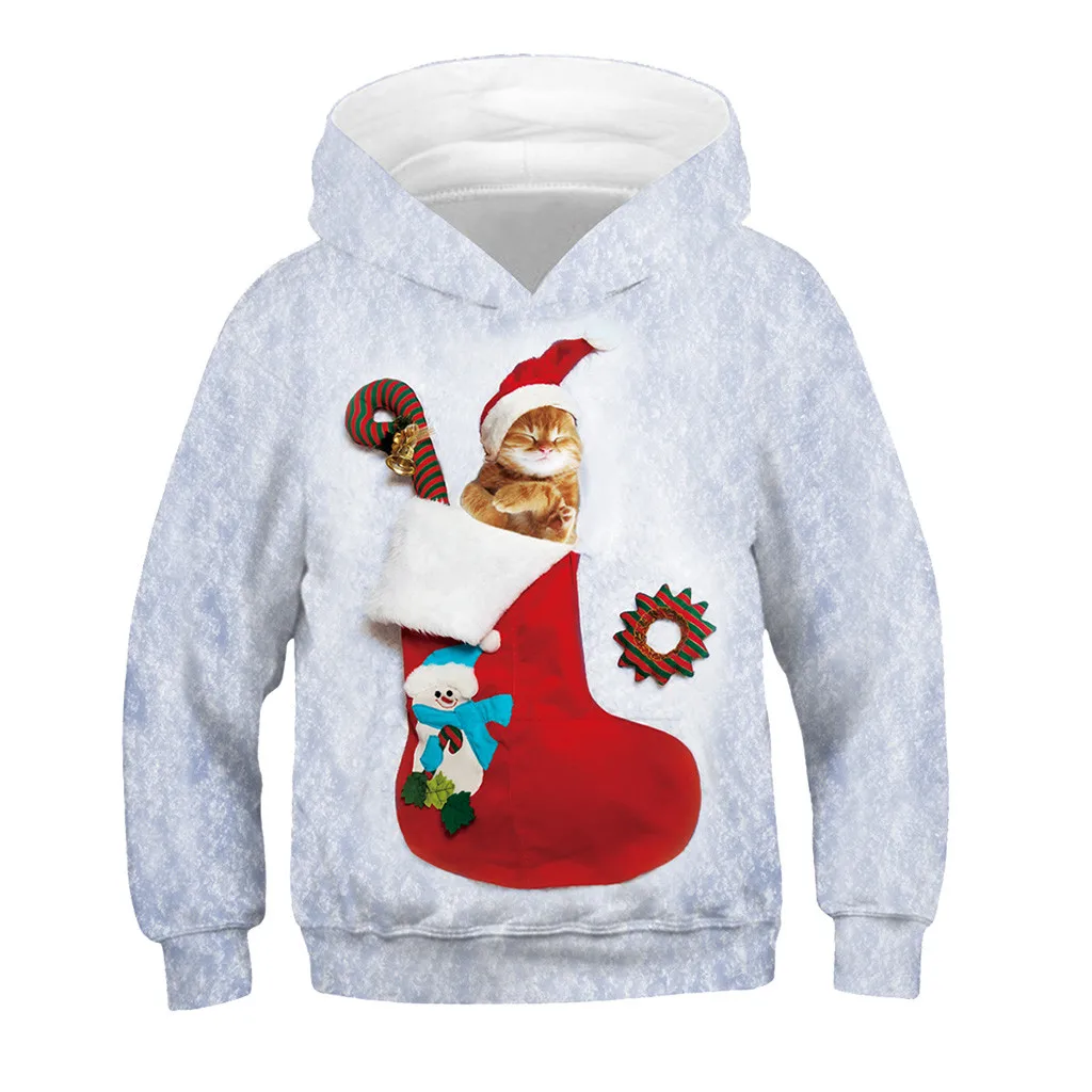 Милый Рождественский пуловер с объемным цифровым принтом для маленьких мальчиков и девочек; толстовка с капюшоном; Детская Повседневная Толстовка высокого качества;