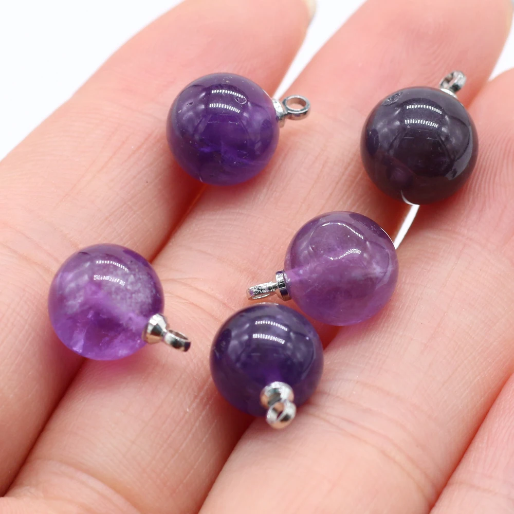 

Natural Stone Gem Amethyst Round Ball Pendant Handmade Crafts DIY Necklace Bracelet Earring Jewelry Accessories Gift Making
