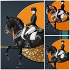 Современный плакат на холсте с изображением оранжево-черно-белых Бегущих Лошадей, гонок, настенные картины для прихожей, большой размер, домашний декор 6-35