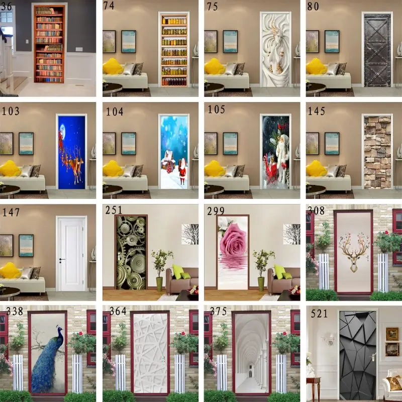 

2pcs/set 77x200cm 3D Christmas Door Stickers for Living Room Bedroom PVC Self Adhesive Wallpaper Home Decor Waterproof Mural Dec
